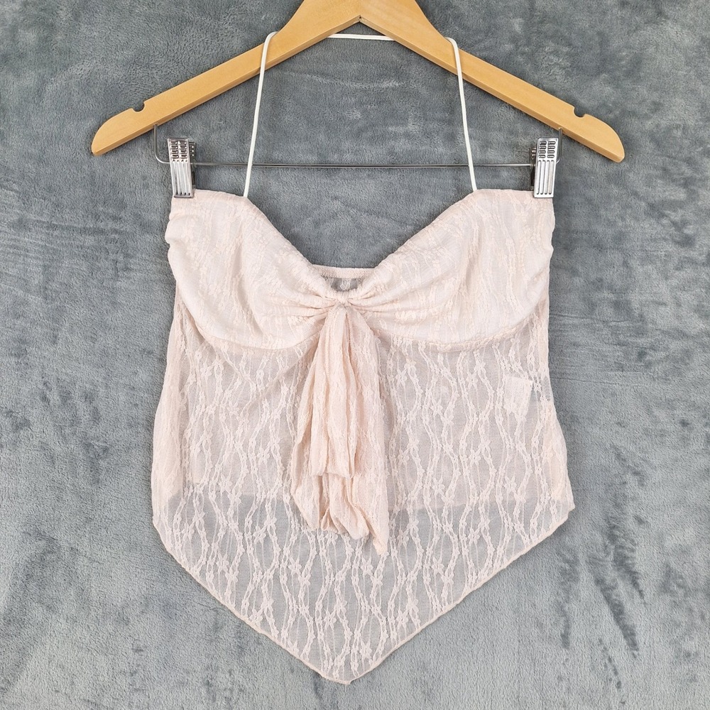 Womens Top‎ Medium Pink Fairy Babydoll Asymmetrical Tie Front Coquette Halter